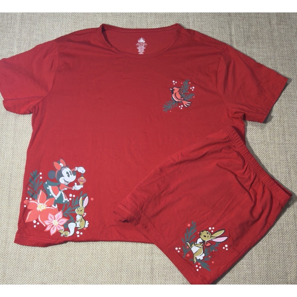 Disney Parks Minnie Mouse Lounge Set XL Red Top Shorts Pajamas‎ Lightweight